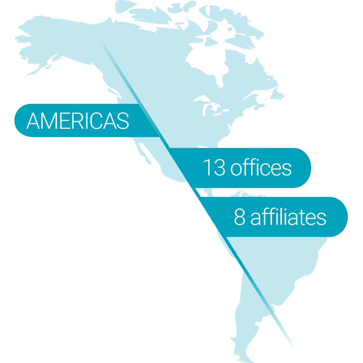 Map of 13 Natixis Offices in North and South America (with 8 Affiliates)