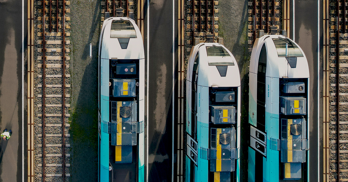 Rail yard with trains near the city of Groningen in the Netherlands.Groningen, the Netherlands, september 2022 Rail yard with trains near the city of Groningen in the Netherlands.Groningen, the Netherlands, september 2022