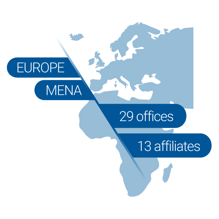 Map of 29 Natixis Offices in Europe (with 13 Affiliates)